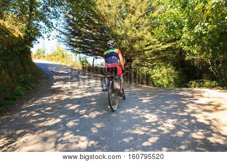 GALICIA SPAIN - AUGUST 10: Pilgrimn bike along the way of St. James on 10 2016
