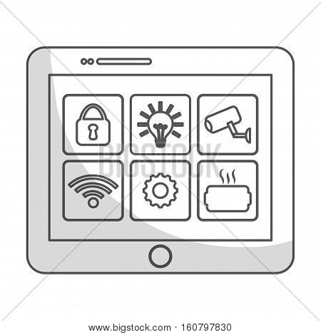 tablet device with smart house control on screen over white background. vector illustration