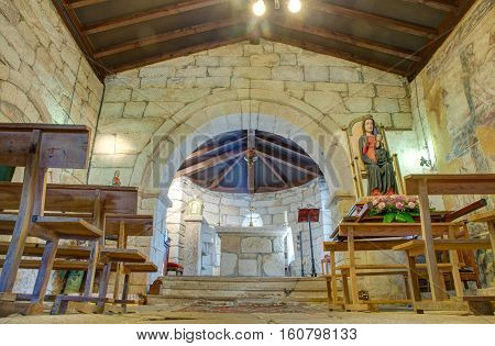 MELIDE, SPAIN - AUGUST, 14:Interior of the church of Santa Maria de Leboreiro on August 14, 2016