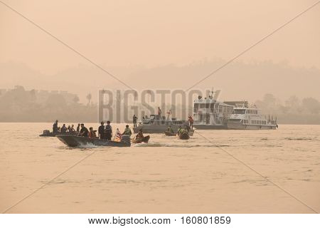 CHIANG RAITHAILAND-APR 32016 : Lifeguard and Triathlon athlete sporter in Golden Triangle Triathlon on April 3 2016 in Chiang sean district Chiang raiThailand.