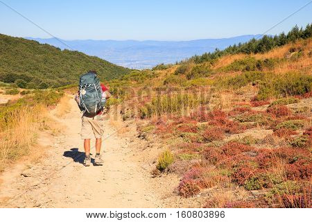 RABANAL SPAIN - AUGUST 05: Pilgrimn along the way of St. James on August 05 2016
