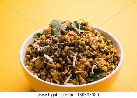 dry and simple moong dal usal or healthy sprouted Green gram spicy usal, fried in oil