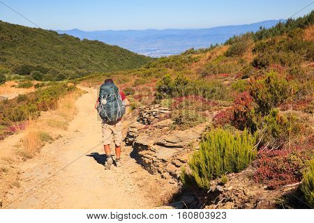 RABANAL SPAIN - AUGUST 05: Pilgrimn along the way of St. James on August 05 2016
