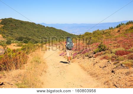 RABANAL SPAIN - AUGUST 05: Pilgrimn along the way of St. James on August 05 2016
