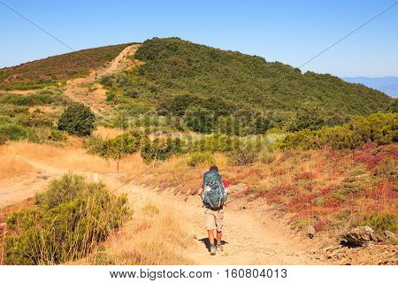 RABANAL SPAIN - AUGUST 05: Pilgrimn along the way of St. James on August 05 2016