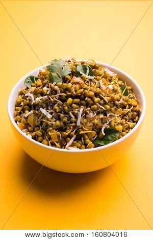 dry and simple moong dal usal or healthy sprouted Green gram spicy usal, fried in oil