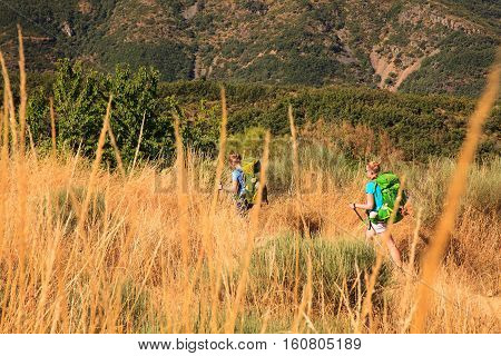 RABANAL SPAIN - AUGUST 05: Pilgrimns along the way of St. James on August 05 2016