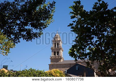 View of the belltower of the Basilica de La Encina in Ponferrada