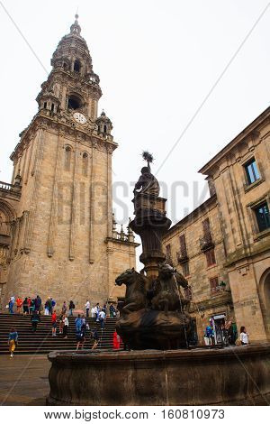 SANTIAGO SPAIN - AUGUST 16: View of the Santiago cathedral on August 16 2016