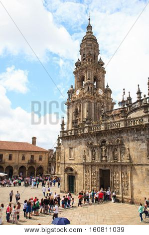 SANTIAGO SPAIN - AUGUST 16: View of the Santiago cathedral on August 16 2016