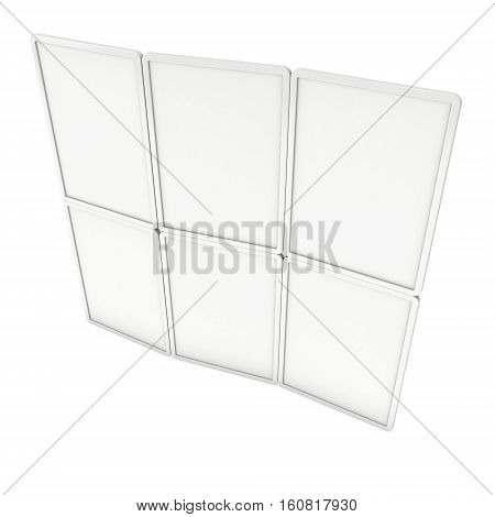 Blank Fold Up Banner Stands. Trade show booth white and blank. 3d render illustration isolated on white background. Template mockup for your design.