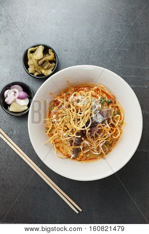 Khao soi Khao Soi Recipe Northern Style Curried Noodle Soup with coconut milk Northern Thai cuisine.