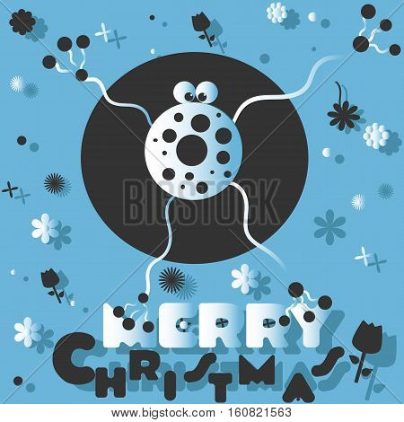 Frog wishes Merry Christmas on the blue background