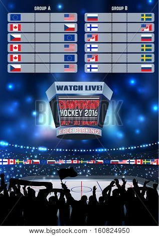 Vector ice hockey arena Board Empty Field Background Championship Toronto.