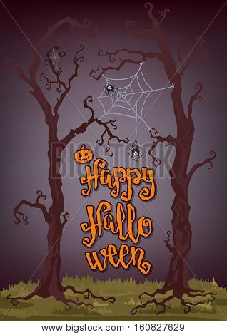 Vector Illustration with handwritten brush lettering. Halloween poster or card.