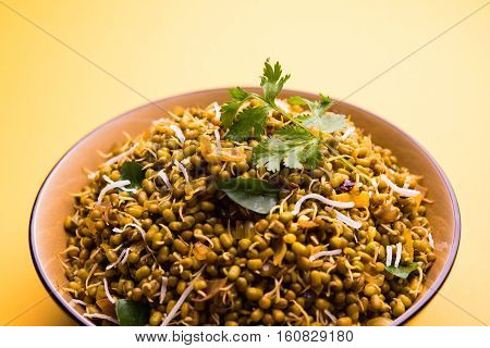 dry and simple moong dal usal or healthy sprouted Green gram spicy usal, fried in oil