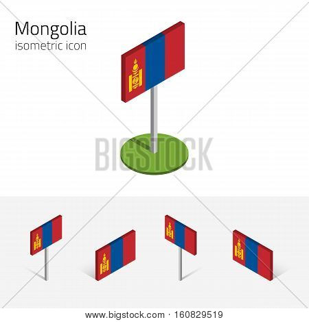 Mongolian flag (Mongolia) vector set of isometric flat icons 3D style different views. 100% editable design elements for banner website presentation infographic poster map collage. Eps 10