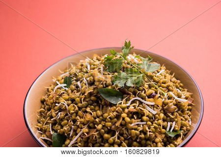 dry and simple moong dal usal or healthy sprouted Green gram spicy usal, fried in oil