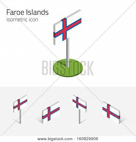 Faroe Islands flag (Kingdom of Denmark) vector set of isometric flat icons 3D style different views. Editable design elements for banner website presentation infographic poster map. Eps 10
