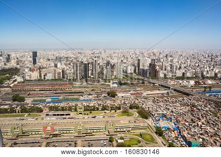 Railway station in Malba Buenos Aires aerial view (Argentina)