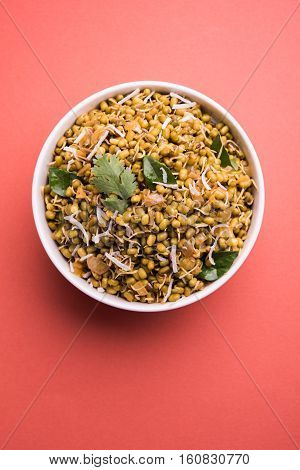 dry and simple moong dal usal or healthy sprouted Green gram spicy usal, fried in oil