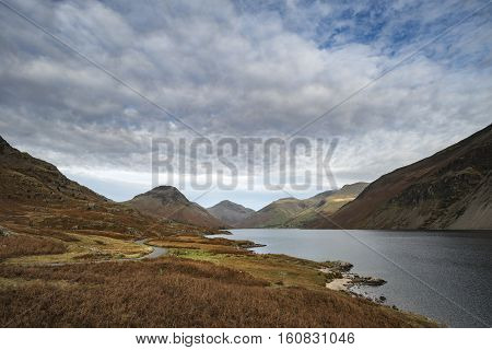 Beautiful Sunset Landscape Image Of Wast Water And Mountains In Lkae District In Autumn In England