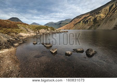 Beautiful Sunset Landscape Image Of Wast Water And Mountains In Lkae District In Autumn In England