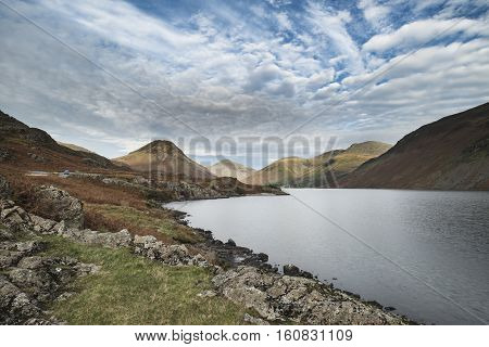 Beautiful Sunset Landscape Image Of Wast Water And Mountains In Lkae District In Autumn In England