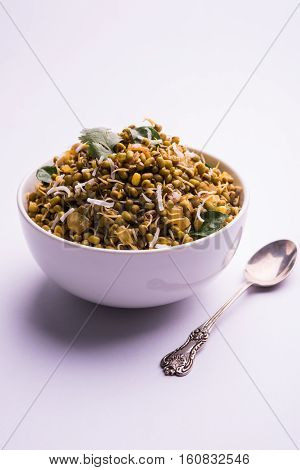 dry and simple moong dal usal or healthy sprouted Green gram spicy usal, fried in oil