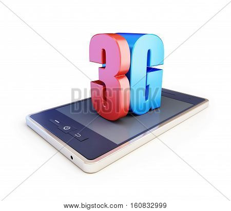 3g smartphone ang text 3g 3G sign 3G cellular high speed data wireless connection. 3d Illustrations on white background