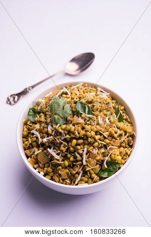 dry and simple moong dal usal or healthy sprouted Green gram spicy usal, fried in oil