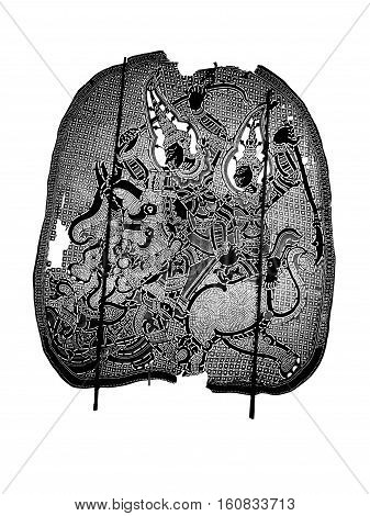 Closed up Thai ancient shadow play - Shadow puppet