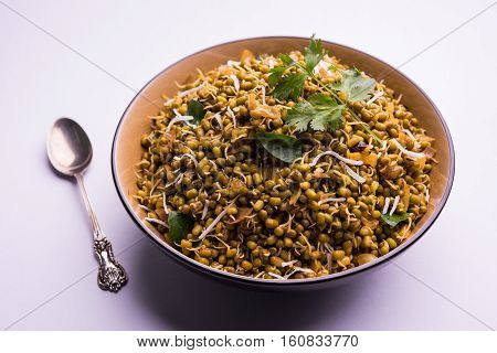 dry and simple moong dal usal or healthy sprouted Green gram spicy usal, fried in oil