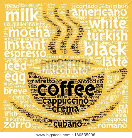 Coffee word cloud concept in shape of cup
