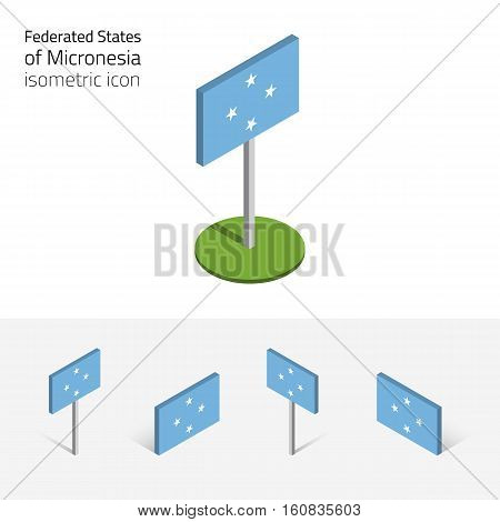 Micronesian flag (Federated States of Micronesia) vector set of isometric flat icons 3D style different views. Editable design elements for banner website presentation infographic map. Eps 10