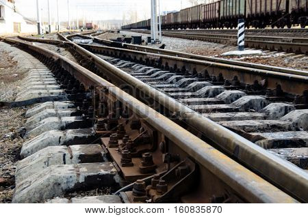 Close-up of details of the railroad track
