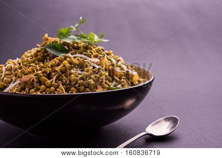 dry and simple moong dal usal or healthy sprouted Green gram spicy usal, fried in oil