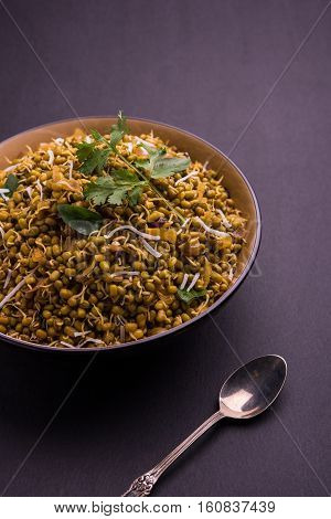 dry and simple moong dal usal or healthy sprouted Green gram spicy usal, fried in oil