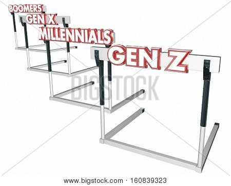 Boomers Generation X Millennials Gen Z Hurdles 3d Illustration