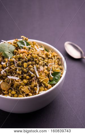 dry and simple moong dal usal or healthy sprouted Green gram spicy usal, fried in oil