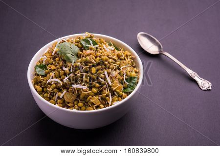 dry and simple moong dal usal or healthy sprouted Green gram spicy usal, fried in oil