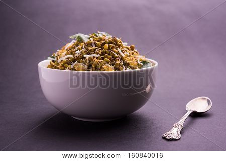 dry and simple moong dal usal or healthy sprouted Green gram spicy usal, fried in oil