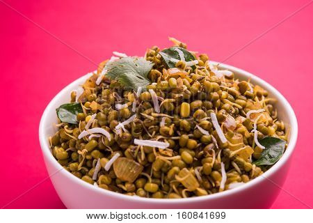 dry and simple moong dal usal or healthy sprouted Green gram spicy usal, fried in oil