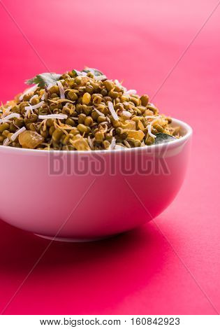 dry and simple moong dal usal or healthy sprouted Green gram spicy usal, fried in oil