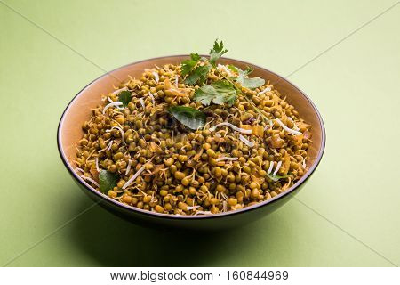 dry and simple moong dal usal or healthy sprouted Green gram spicy usal, fried in oil