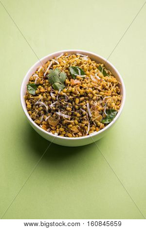 dry and simple moong dal usal or healthy sprouted Green gram spicy usal, fried in oil