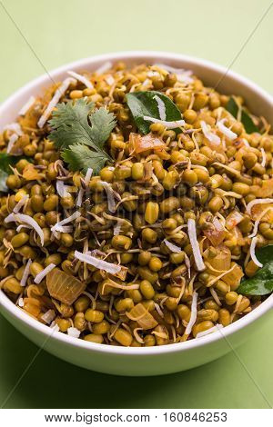 dry and simple moong dal usal or healthy sprouted Green gram spicy usal, fried in oil