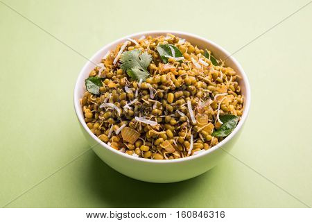 dry and simple moong dal usal or healthy sprouted Green gram spicy usal, fried in oil