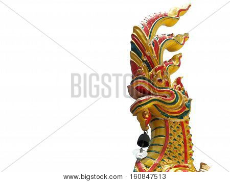 Naga or Serpent King statue in buddhist temple isolated on white background