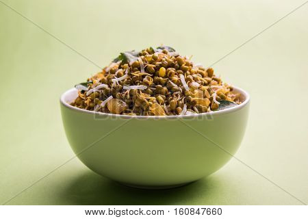 dry and simple moong dal usal or healthy sprouted Green gram spicy usal, fried in oil